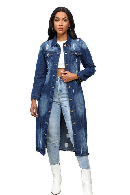 WOMEN MAXI LONG DENIM JACKET - S. M. & Co.