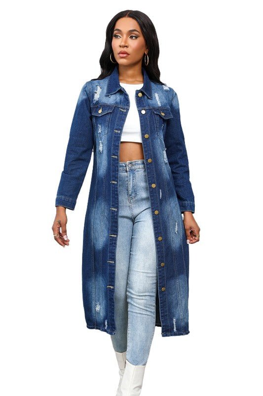 WOMEN MAXI LONG DENIM JACKET - S. M. & Co.