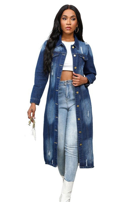 WOMEN MAXI LONG DENIM JACKET - S. M. & Co.