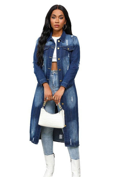 WOMEN MAXI LONG DENIM JACKET - S. M. & Co.