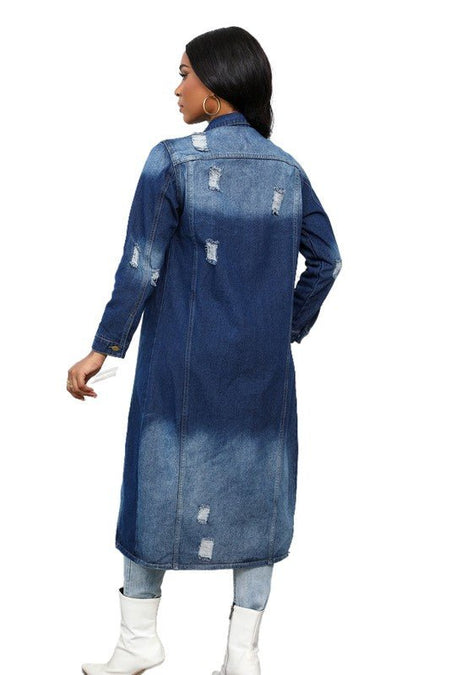 WOMEN MAXI LONG DENIM JACKET - S. M. & Co.