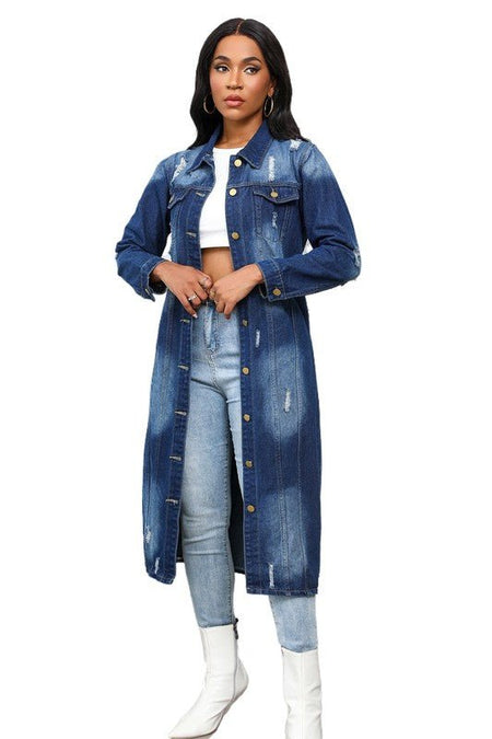 WOMEN MAXI LONG DENIM JACKET - S. M. & Co.