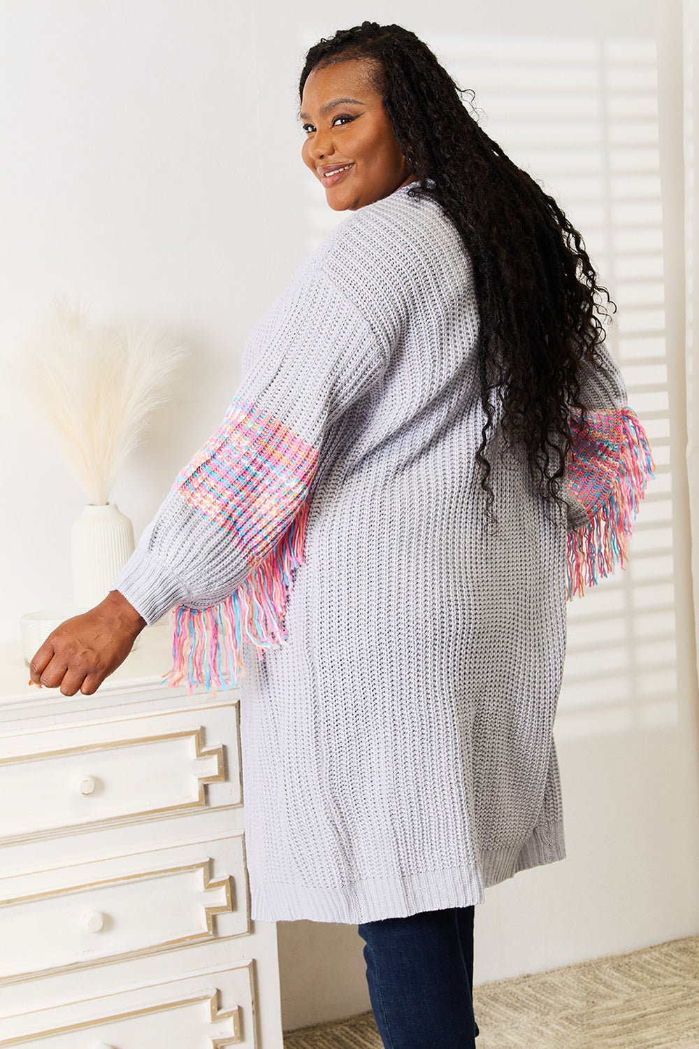 Woven Right Fringe Sleeve Dropped Shoulder Cardigan - AnAs Market