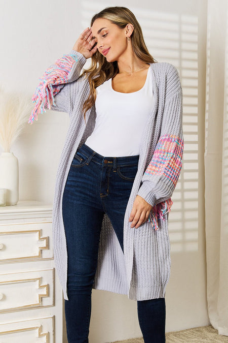 Woven Right Fringe Sleeve Dropped Shoulder Cardigan - AnAs Market