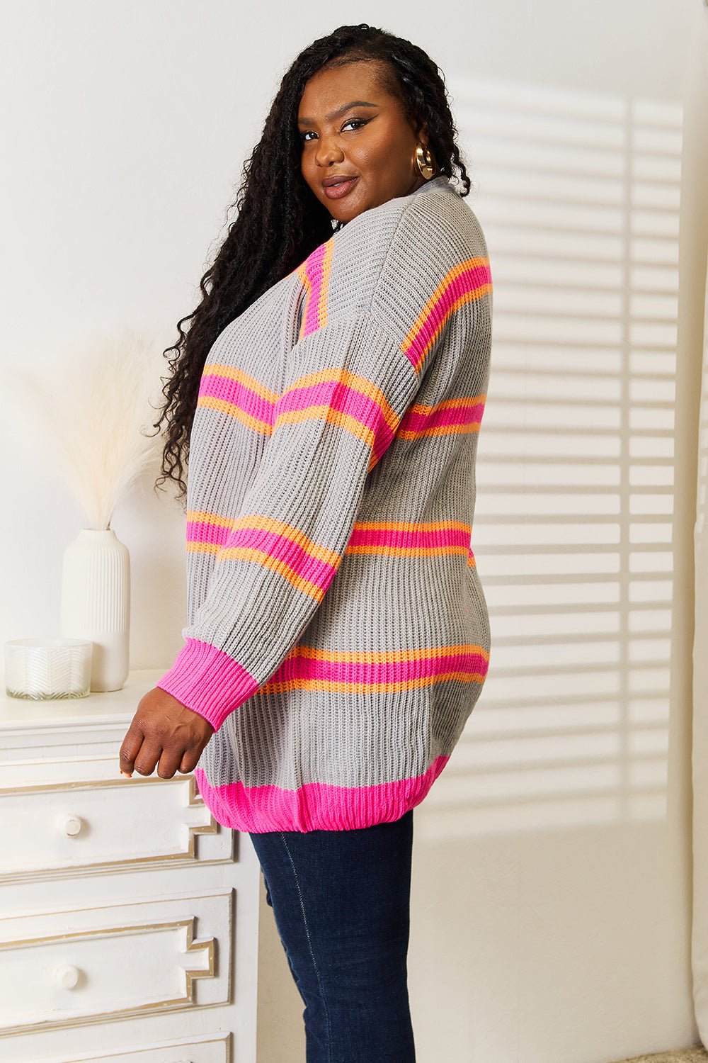 Woven Right Ribbed Long Sleeve Cardigan - AnAs Market