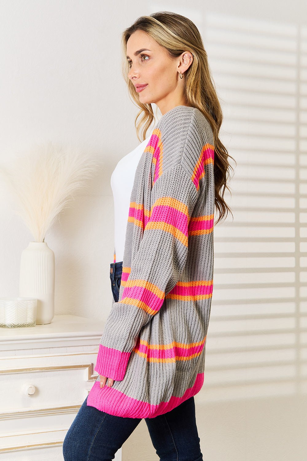 Woven Right Ribbed Long Sleeve Cardigan - AnAs Market