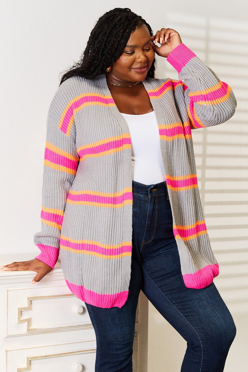 Woven Right Ribbed Long Sleeve Cardigan - AnAs Market