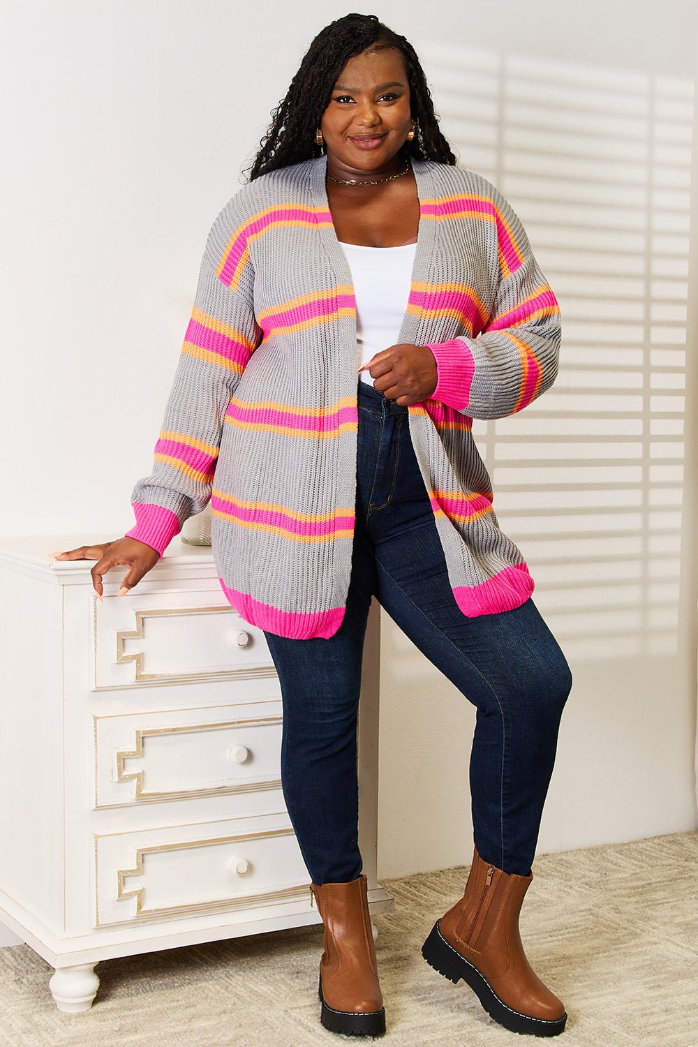 Woven Right Ribbed Long Sleeve Cardigan - AnAs Market