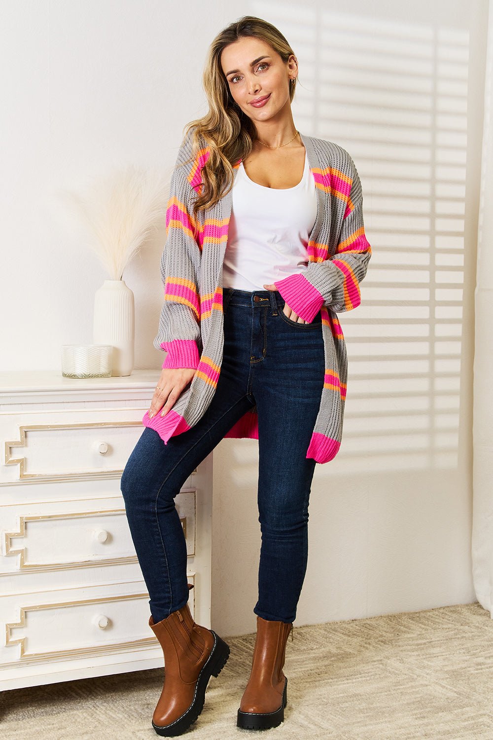 Woven Right Ribbed Long Sleeve Cardigan - AnAs Market