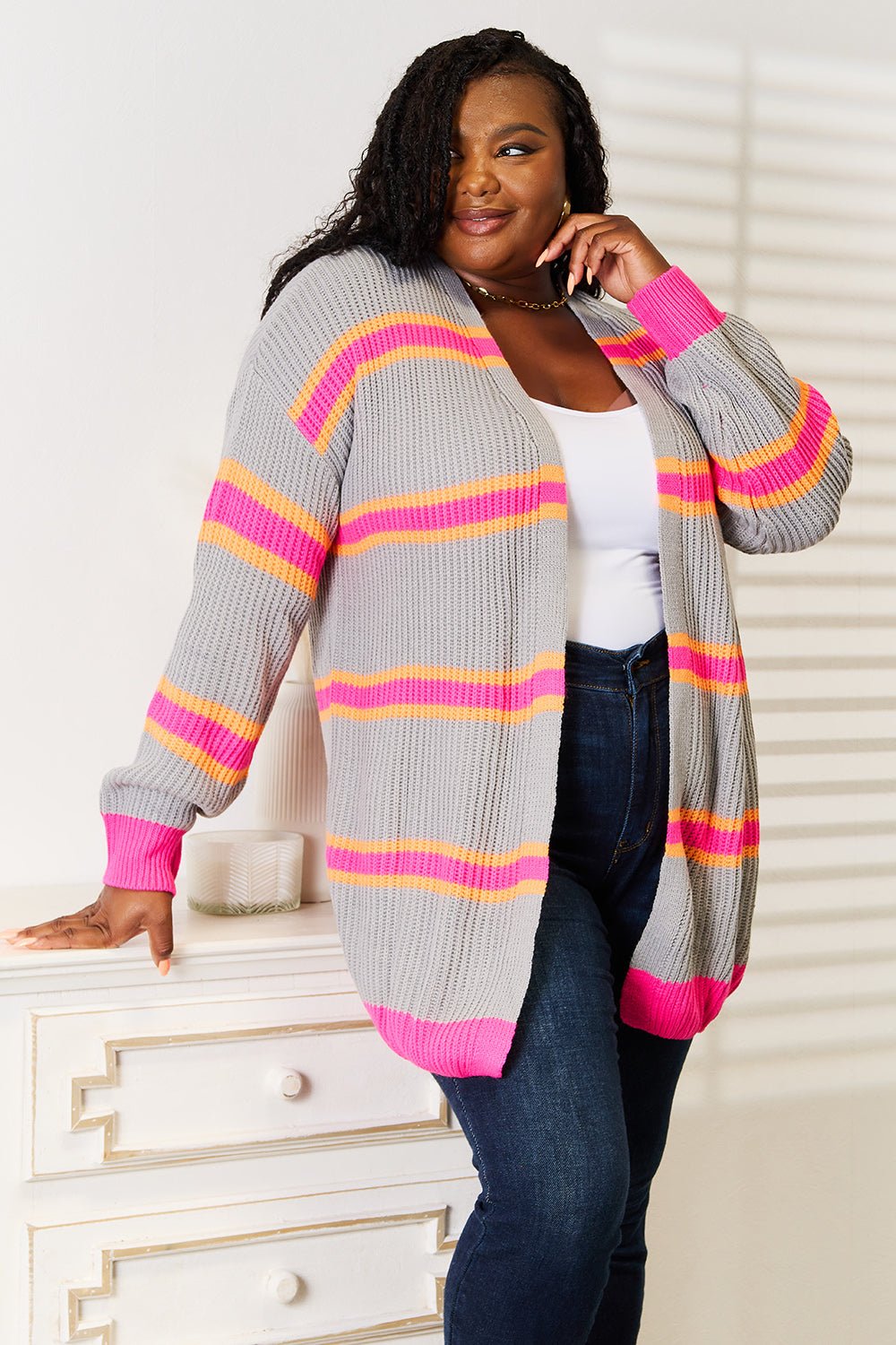 Woven Right Ribbed Long Sleeve Cardigan - AnAs Market