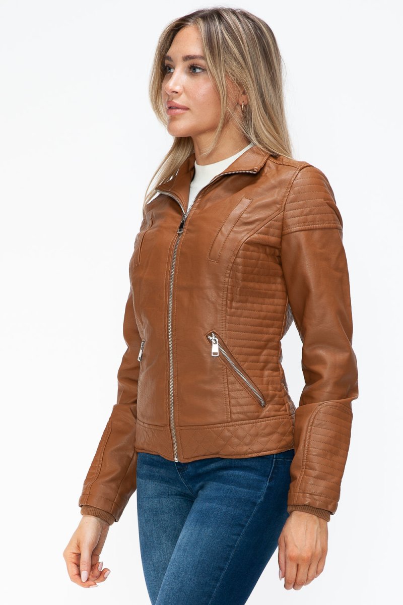 YMI Faux Layered Double - Zipper Jacket with Fuzzy Hood - S. M. & Co.