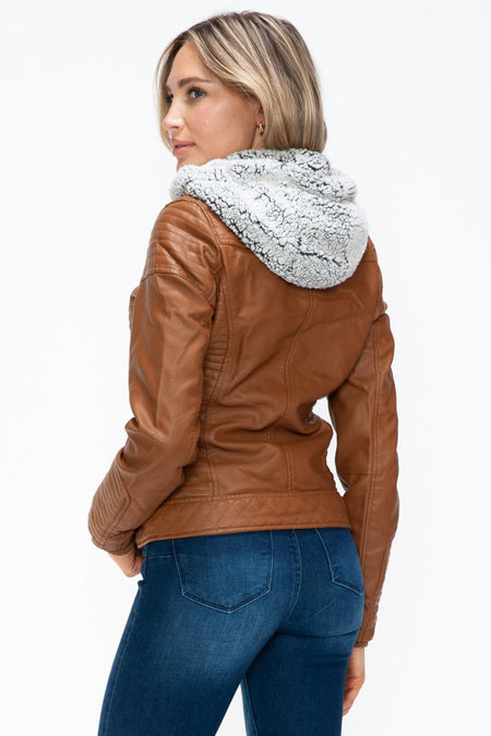 YMI Faux Layered Double - Zipper Jacket with Fuzzy Hood - S. M. & Co.