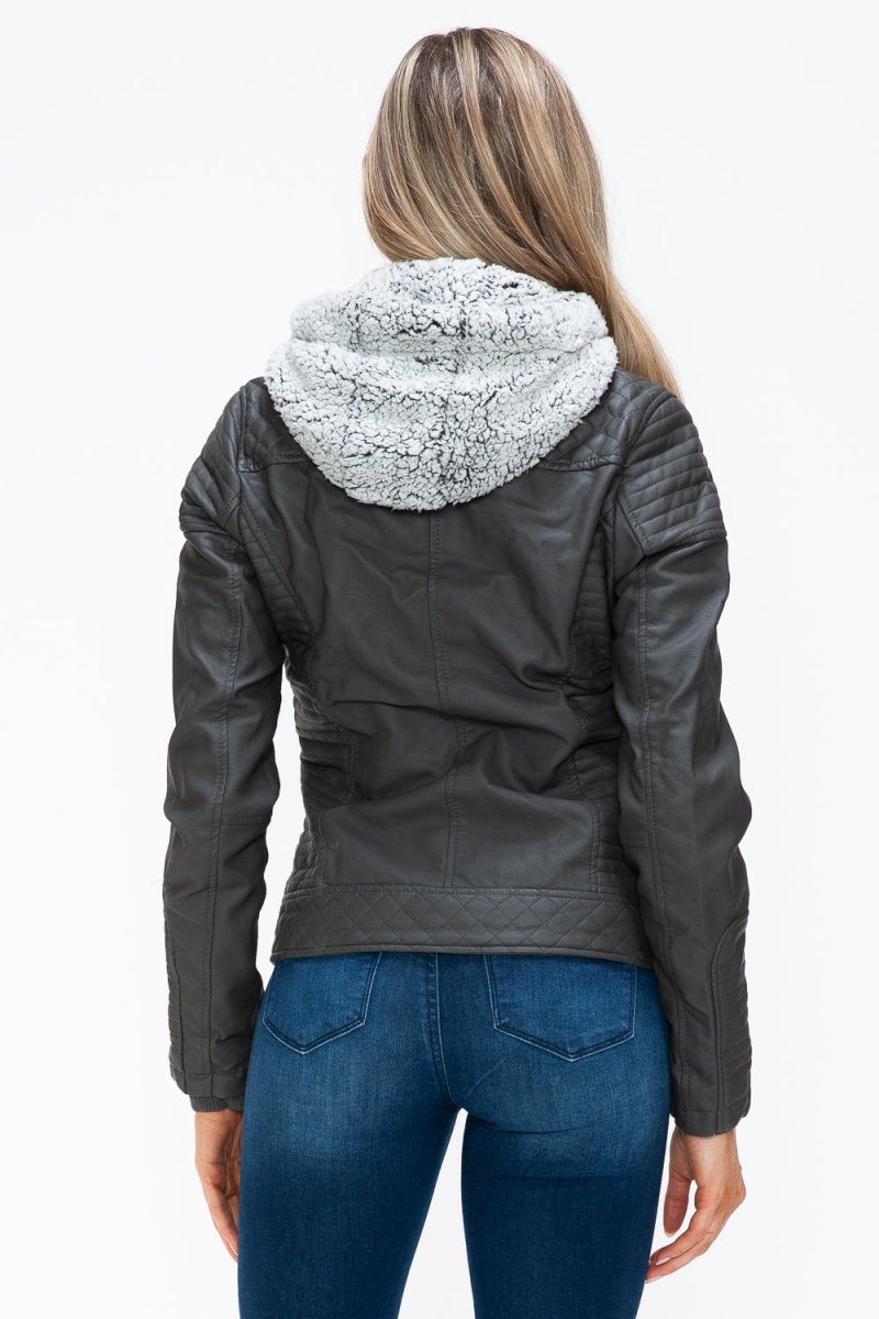 YMI Faux Layered Double - Zipper Jacket with Fuzzy Hood - S. M. & Co.