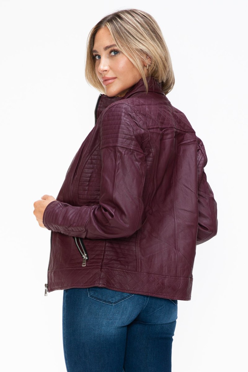 YMI Faux Layered Double - Zipper Jacket with Fuzzy Hood - S. M. & Co.