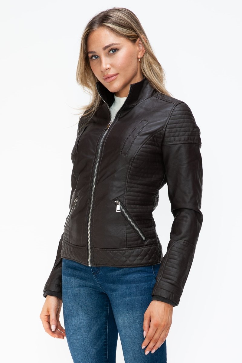 YMI Faux Layered Double - Zipper Jacket with Fuzzy Hood - S. M. & Co.