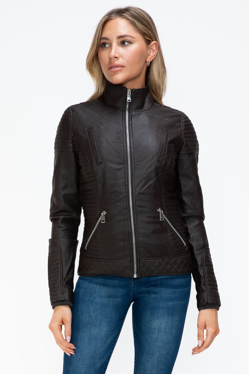 YMI Faux Layered Double - Zipper Jacket with Fuzzy Hood - S. M. & Co.