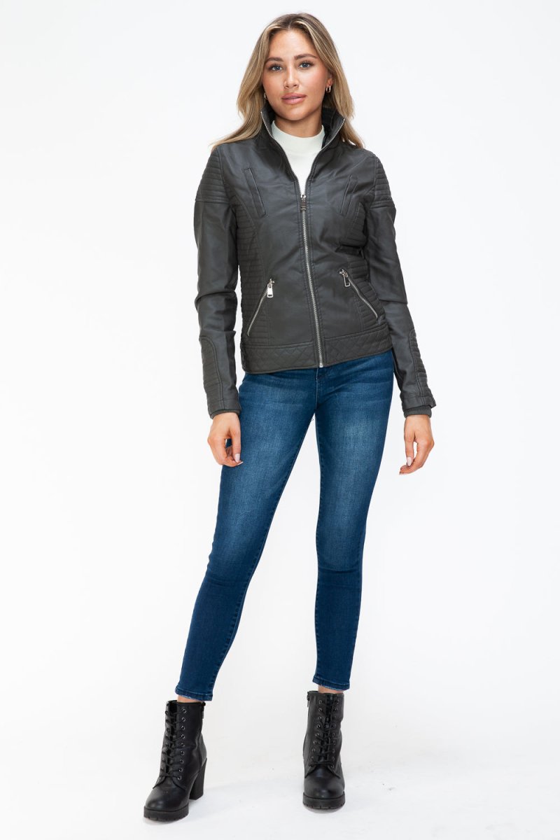 YMI Faux Layered Double - Zipper Jacket with Fuzzy Hood - S. M. & Co.