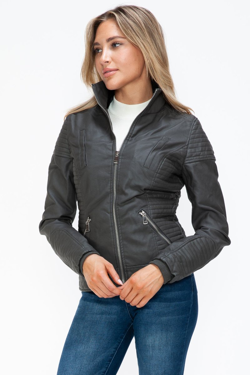 YMI Faux Layered Double - Zipper Jacket with Fuzzy Hood - S. M. & Co.