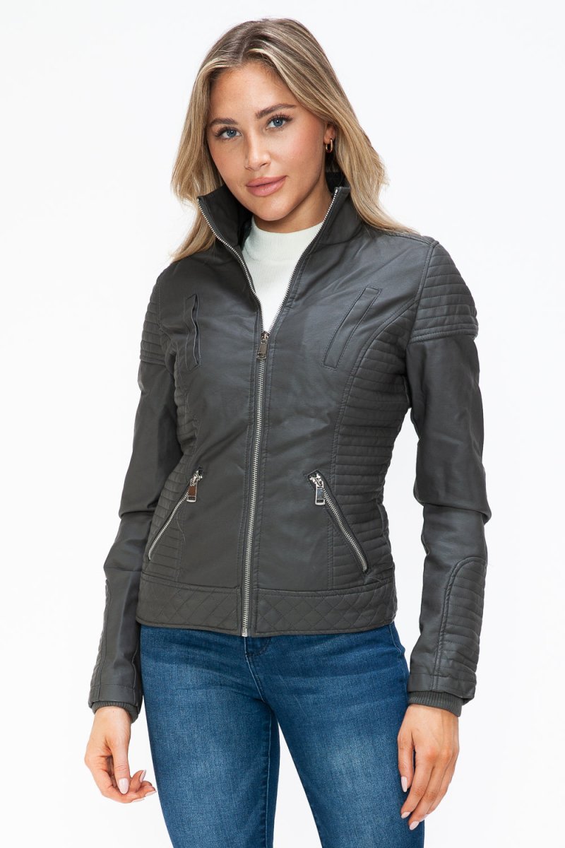 YMI Faux Layered Double - Zipper Jacket with Fuzzy Hood - S. M. & Co.