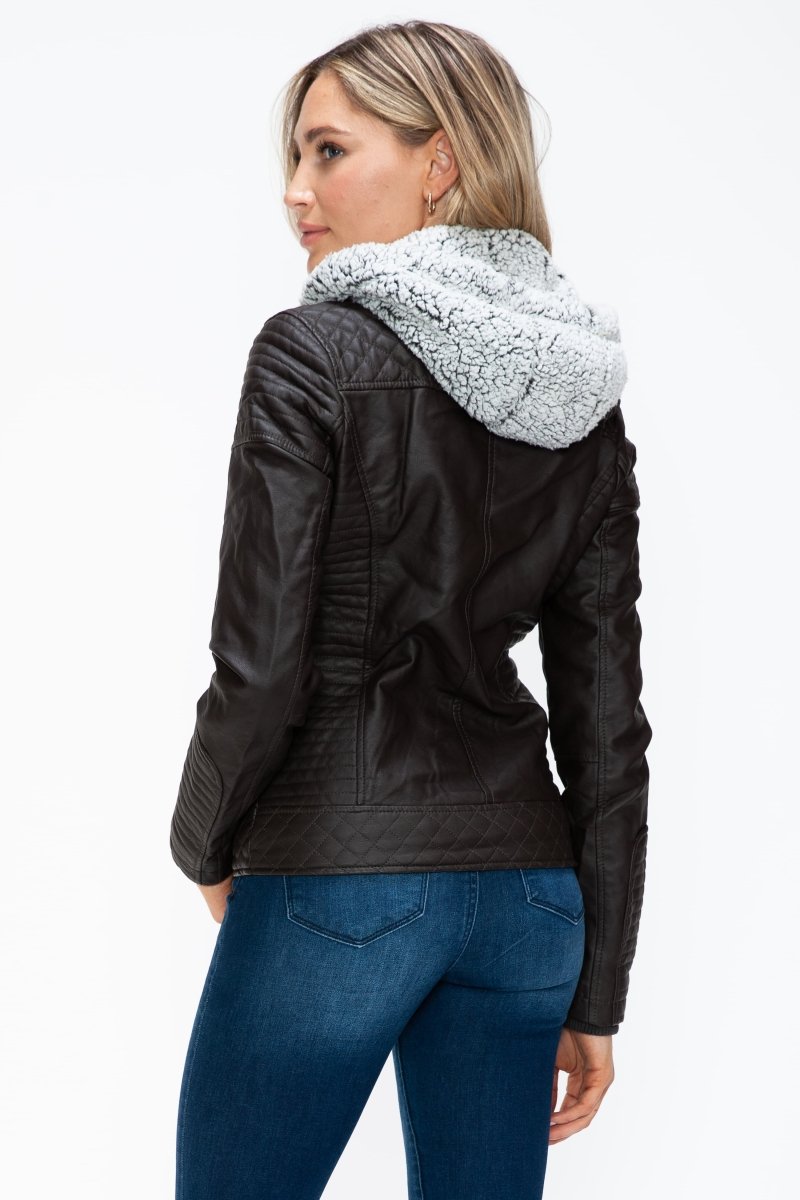 YMI Faux Layered Double - Zipper Jacket with Fuzzy Hood - S. M. & Co.