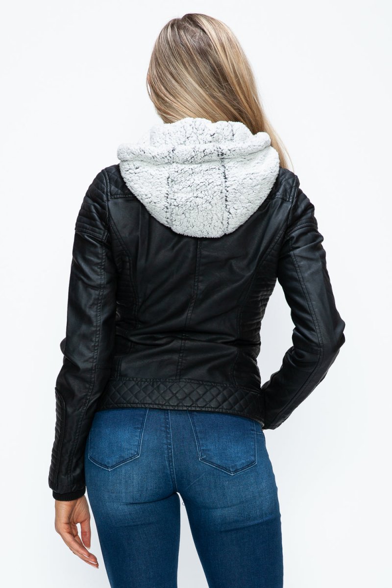 YMI Faux Layered Double - Zipper Jacket with Fuzzy Hood - S. M. & Co.