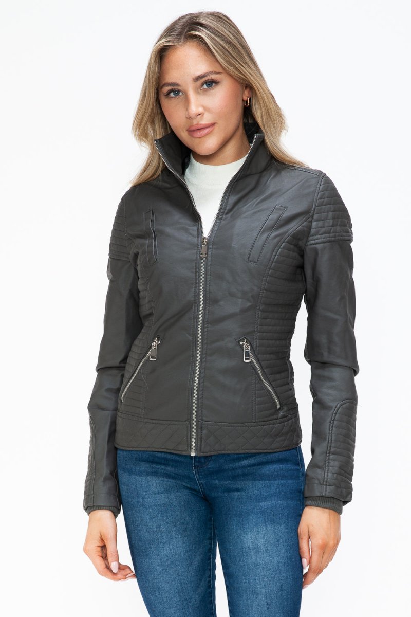 YMI Faux Layered Double - Zipper Jacket with Fuzzy Hood - S. M. & Co.