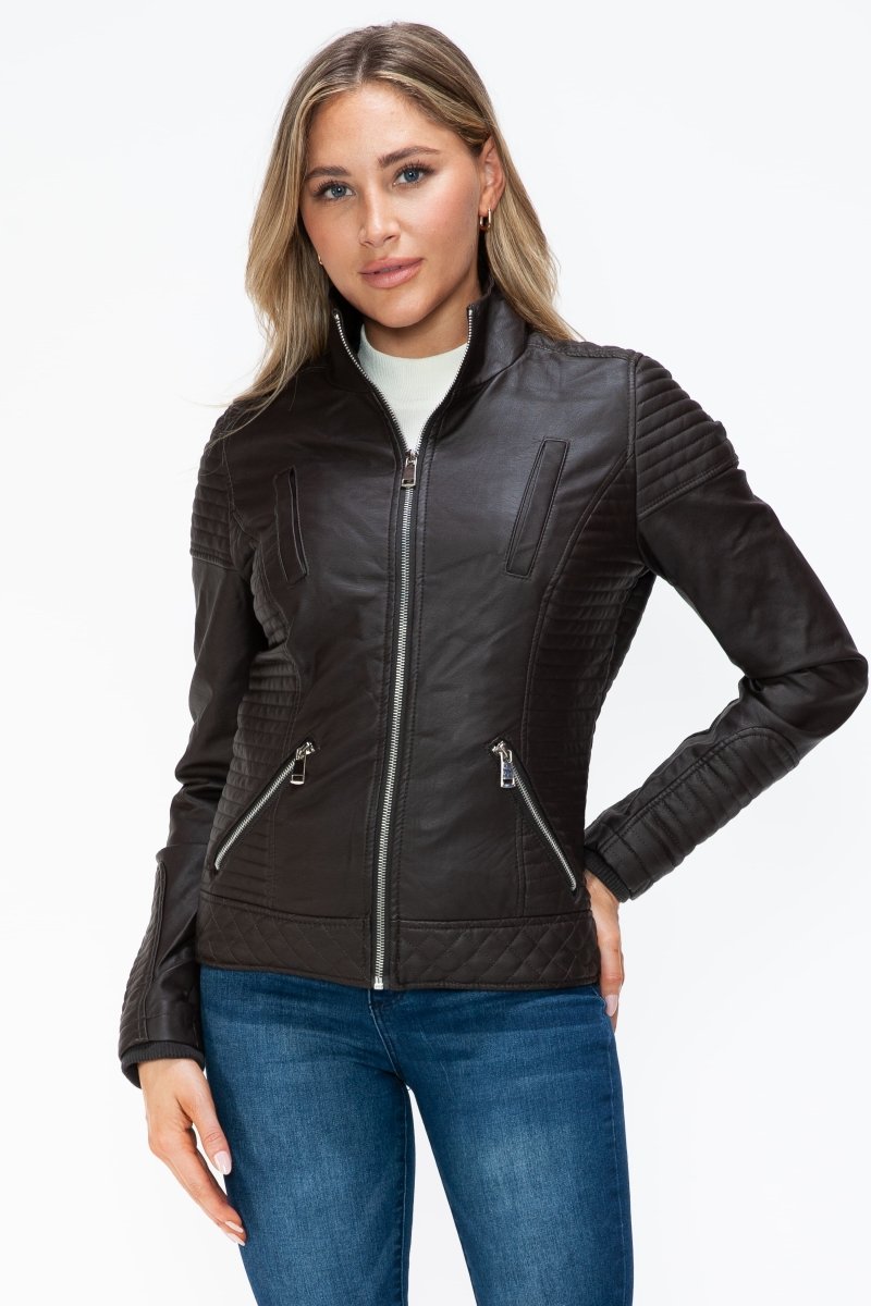 YMI Faux Layered Double - Zipper Jacket with Fuzzy Hood - S. M. & Co.