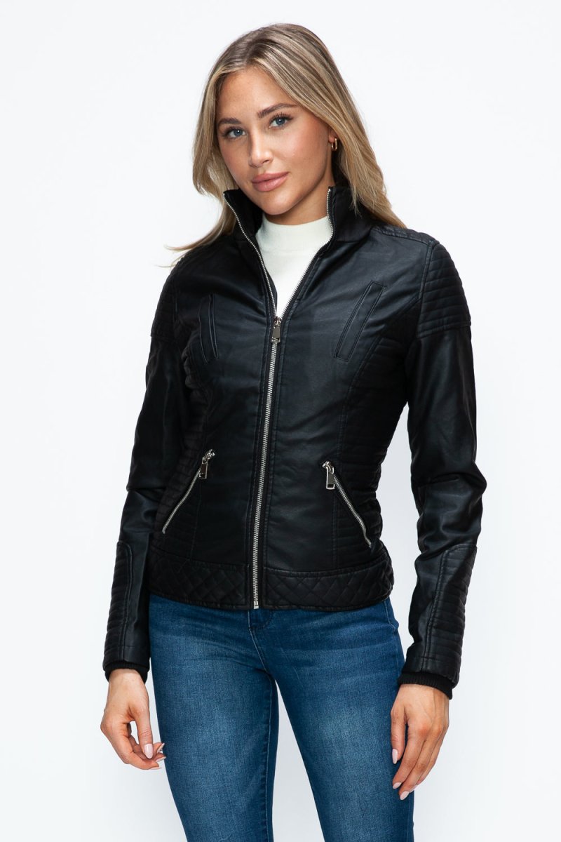 YMI Faux Layered Double - Zipper Jacket with Fuzzy Hood - S. M. & Co.