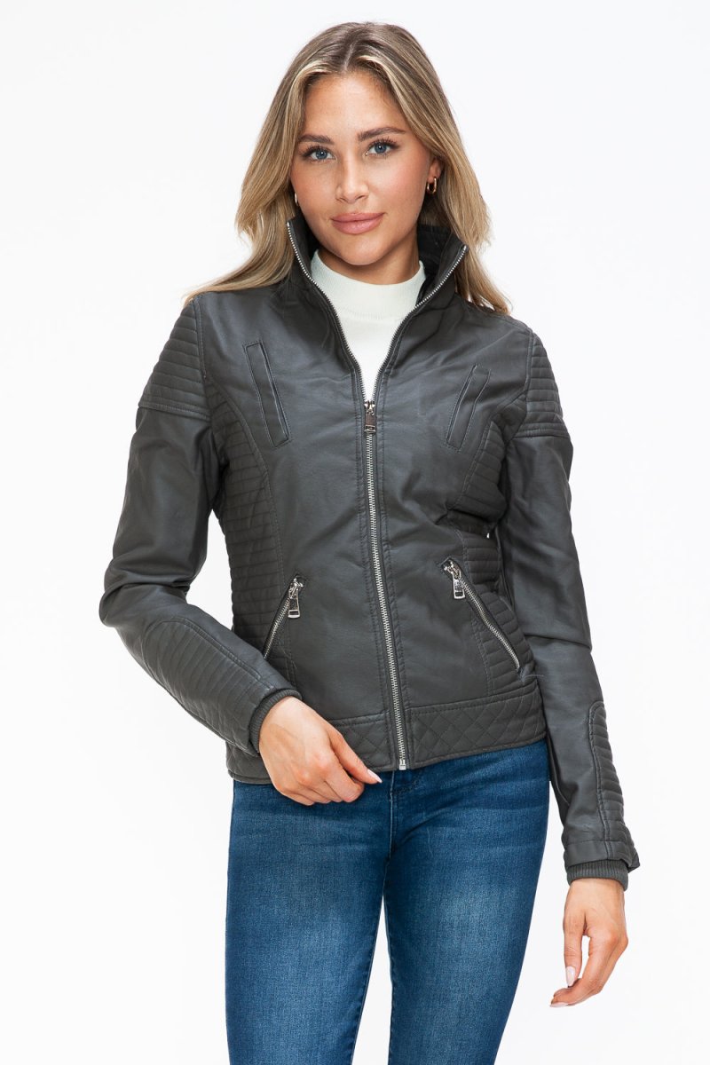 YMI Faux Layered Double - Zipper Jacket with Fuzzy Hood - S. M. & Co.