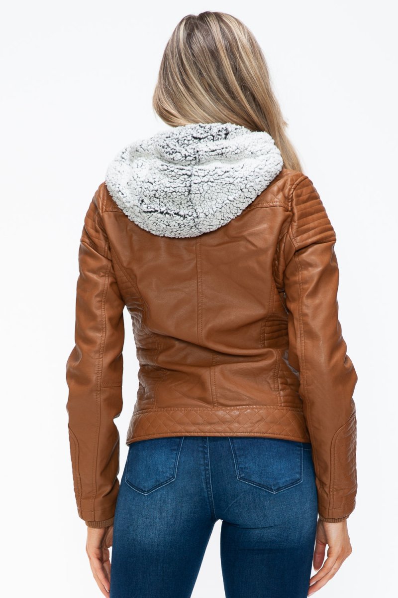 YMI Faux Layered Double - Zipper Jacket with Fuzzy Hood - S. M. & Co.