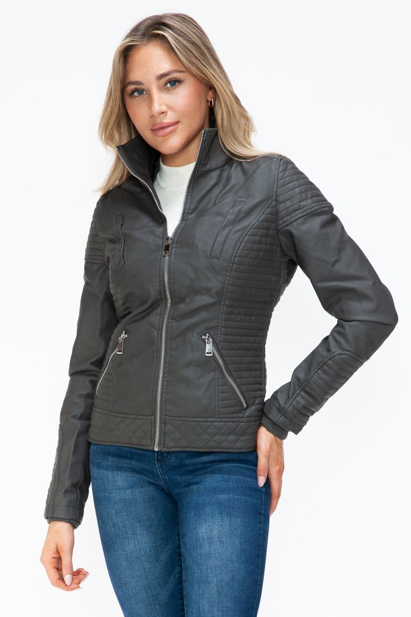 YMI Faux Layered Double - Zipper Jacket with Fuzzy Hood - S. M. & Co.