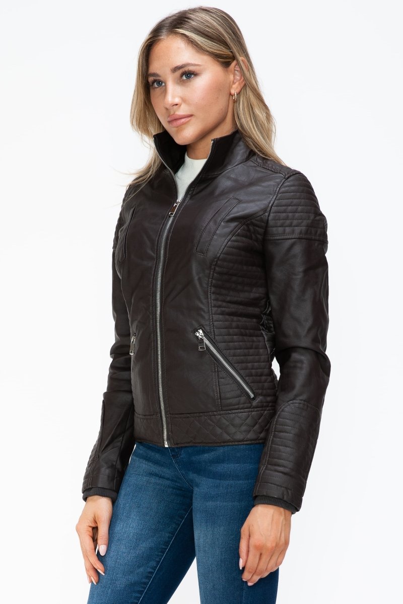 YMI Faux Layered Double - Zipper Jacket with Fuzzy Hood - S. M. & Co.