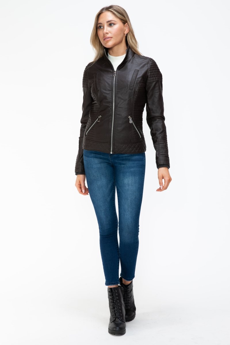 YMI Faux Layered Double - Zipper Jacket with Fuzzy Hood - S. M. & Co.