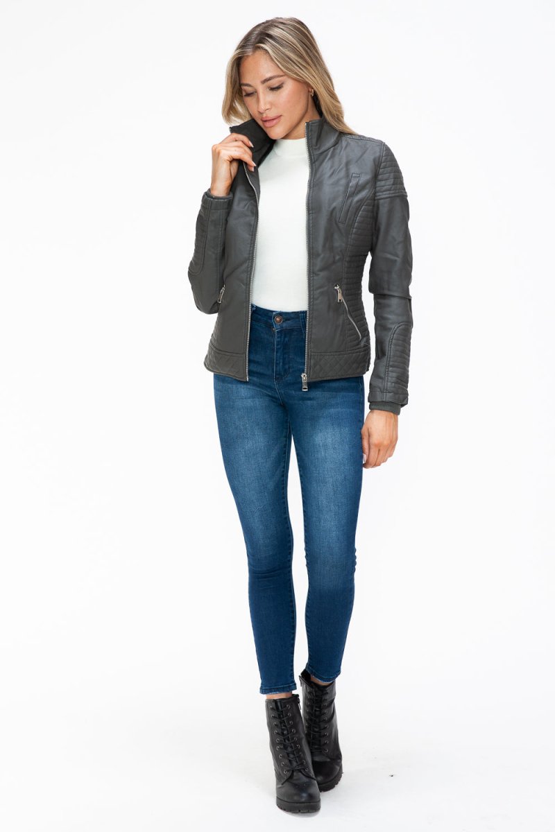 YMI Faux Layered Double - Zipper Jacket with Fuzzy Hood - S. M. & Co.