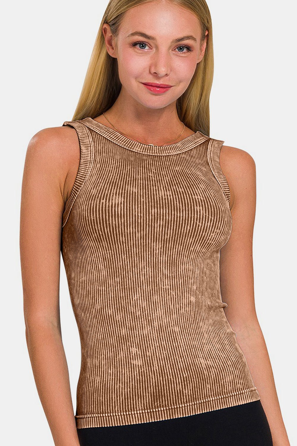 Zenana 2 Way Neckline Washed Ribbed Cropped Tank - AnAs Market