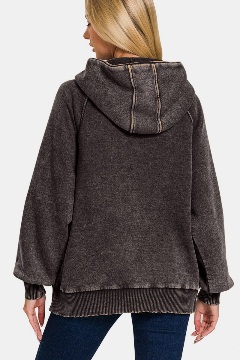 Zenana Acid Wash Fleece Kangaroo Hoodie - S. M. & Co.