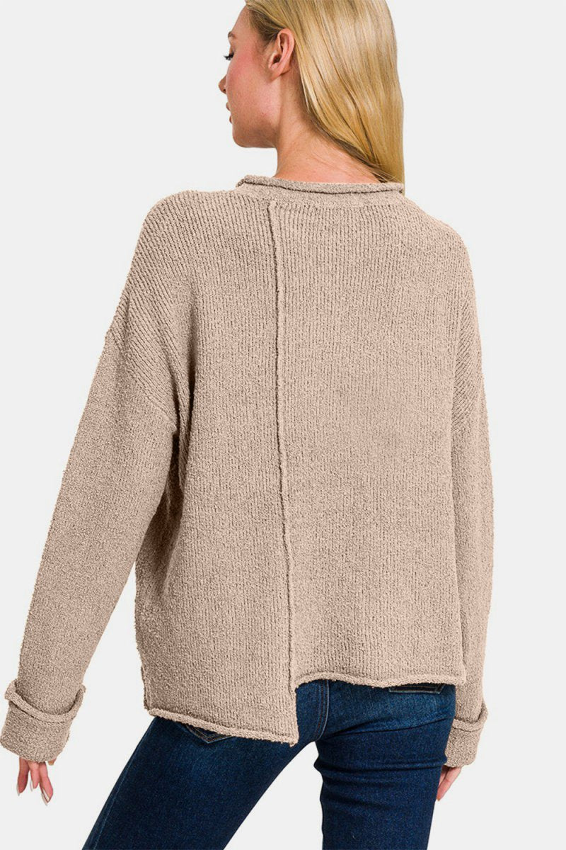 Zenana Asymmetric Hem Drop Shoulder Sweater - S. M. & Co.