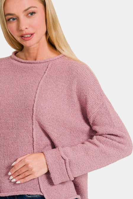 Zenana Asymmetric Hem Drop Shoulder Sweater - S. M. & Co.