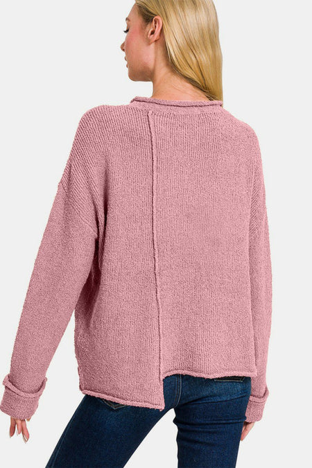 Zenana Asymmetric Hem Drop Shoulder Sweater - S. M. & Co.