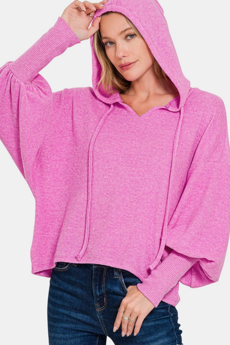 Zenana Brushed Hacci Drop Shoulder Cropped Hoodie - S. M. & Co.