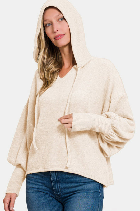 Zenana Brushed Hacci Drop Shoulder Cropped Hoodie - S. M. & Co.