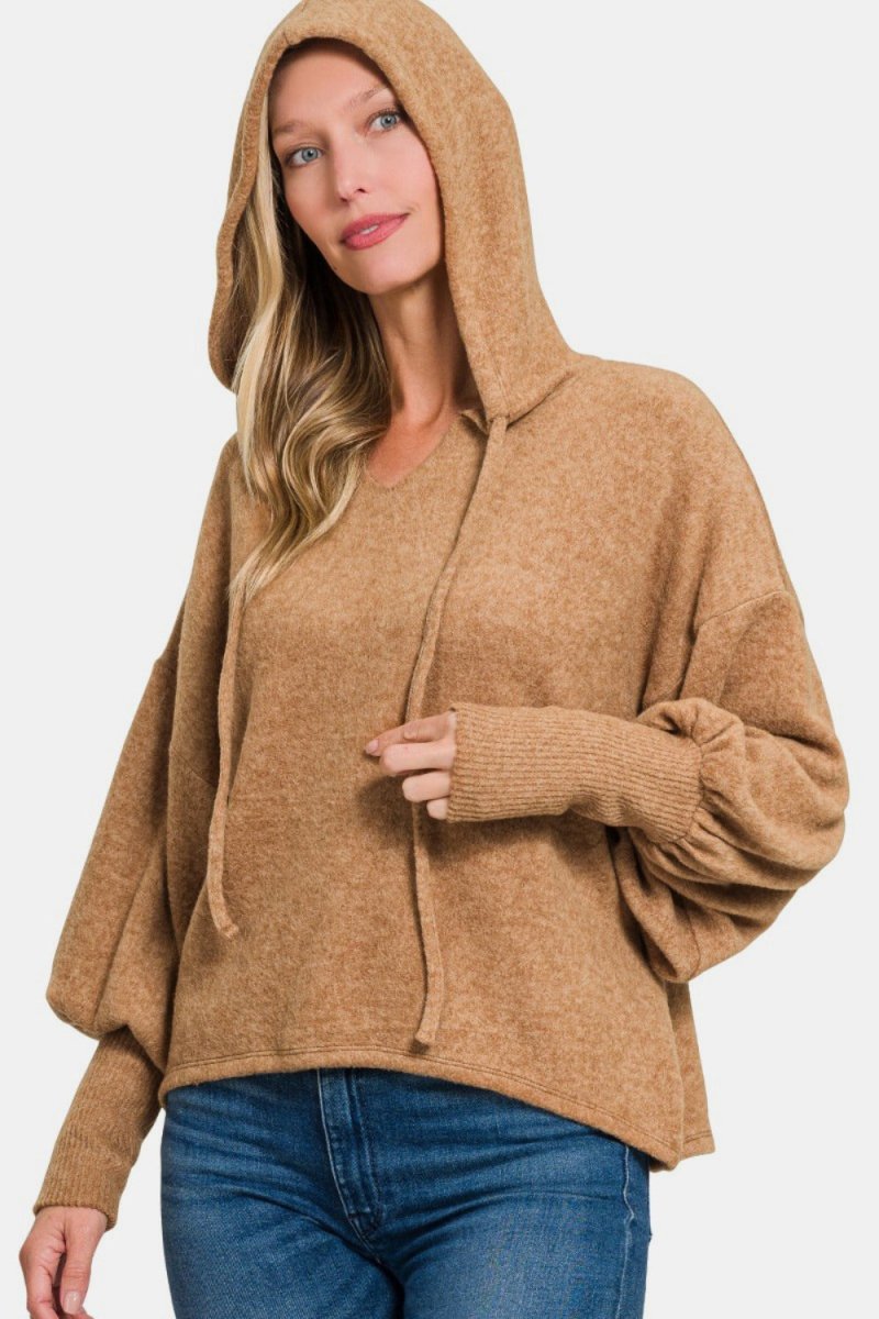 Zenana Brushed Hacci Drop Shoulder Cropped Hoodie - S. M. & Co.