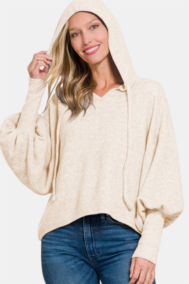 Zenana Brushed Hacci Drop Shoulder Cropped Hoodie - S. M. & Co.