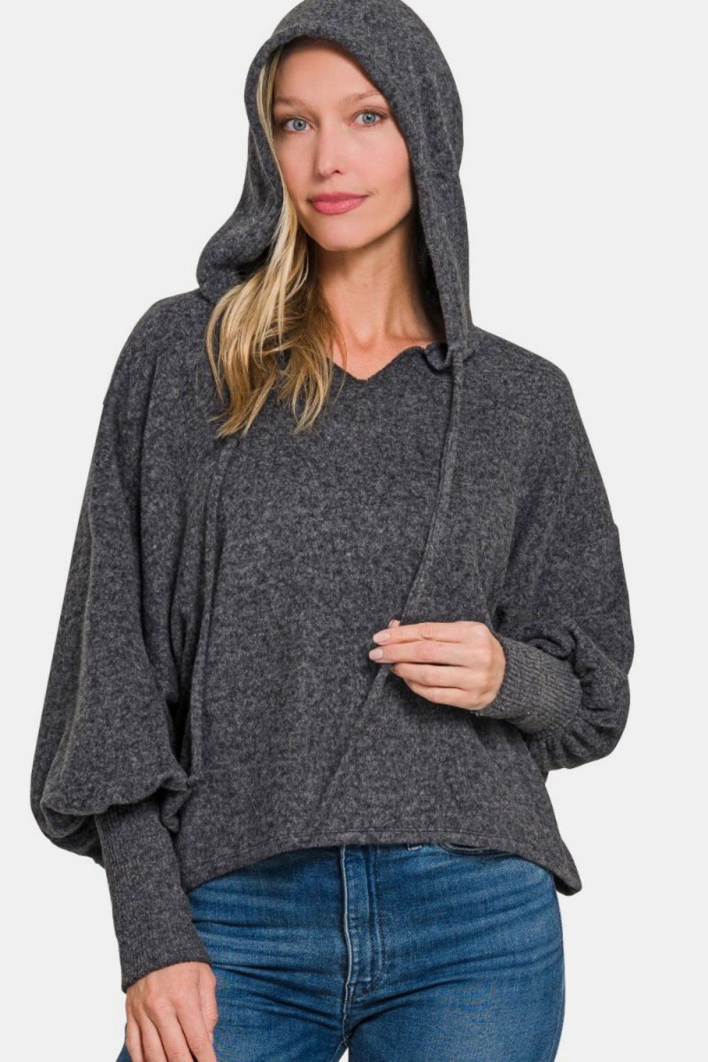 Zenana Brushed Hacci Drop Shoulder Cropped Hoodie - S. M. & Co.