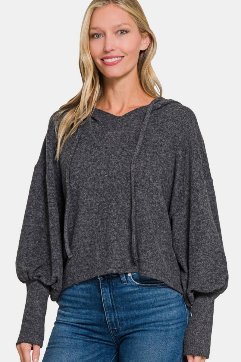 Zenana Brushed Hacci Drop Shoulder Cropped Hoodie - S. M. & Co.