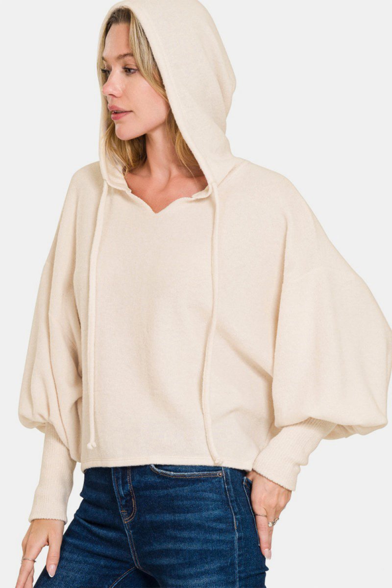 Zenana Brushed Hacci Drop Shoulder Cropped Hoodie - S. M. & Co.