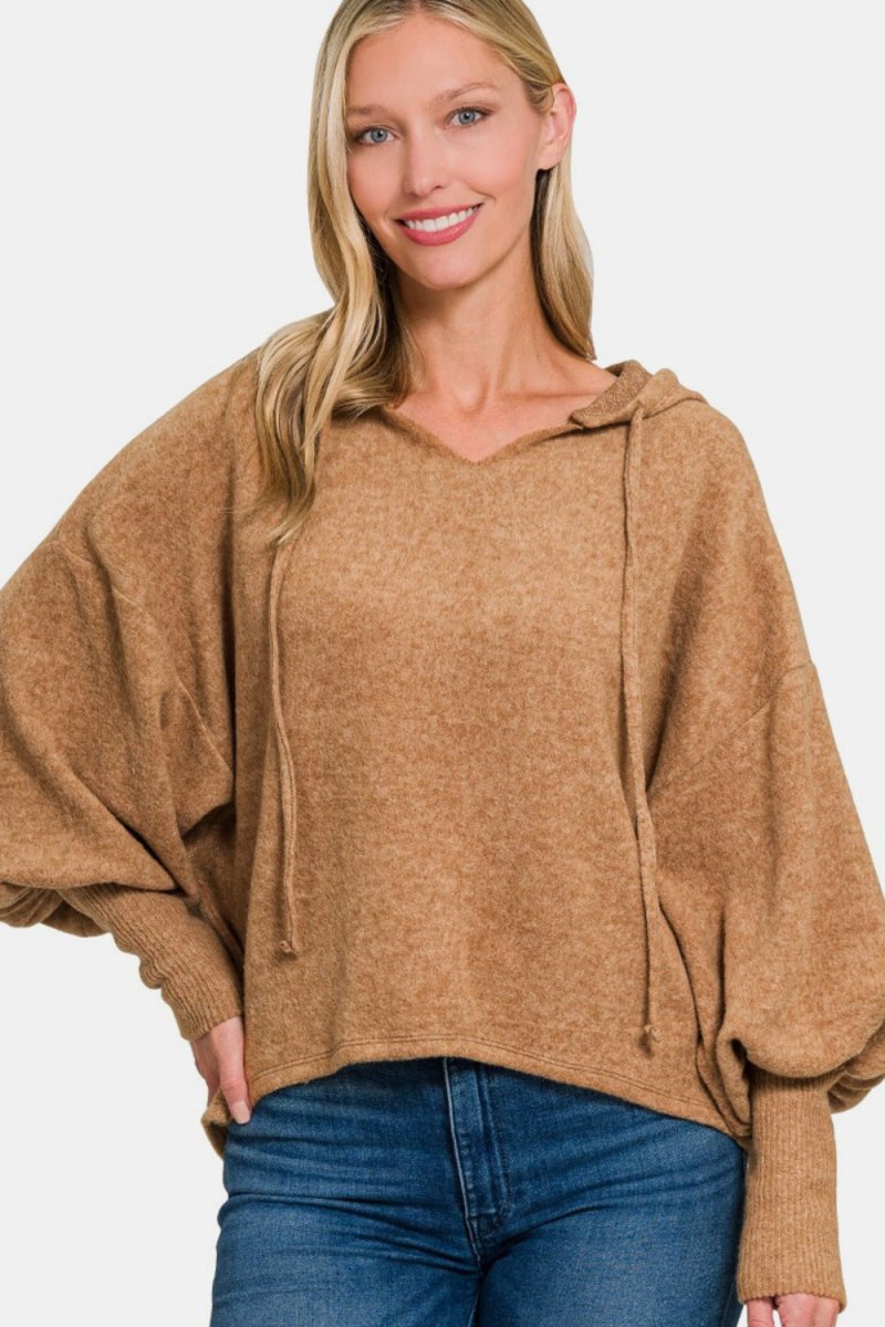 Zenana Brushed Hacci Drop Shoulder Cropped Hoodie - S. M. & Co.