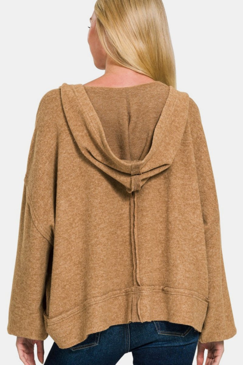 Zenana Brushed Hacci Exposed Seam Hoodie - S. M. & Co.