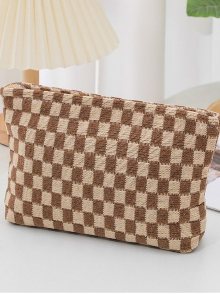 Zenana Checkered Makeup Clutch Bag - S. M. & Co.