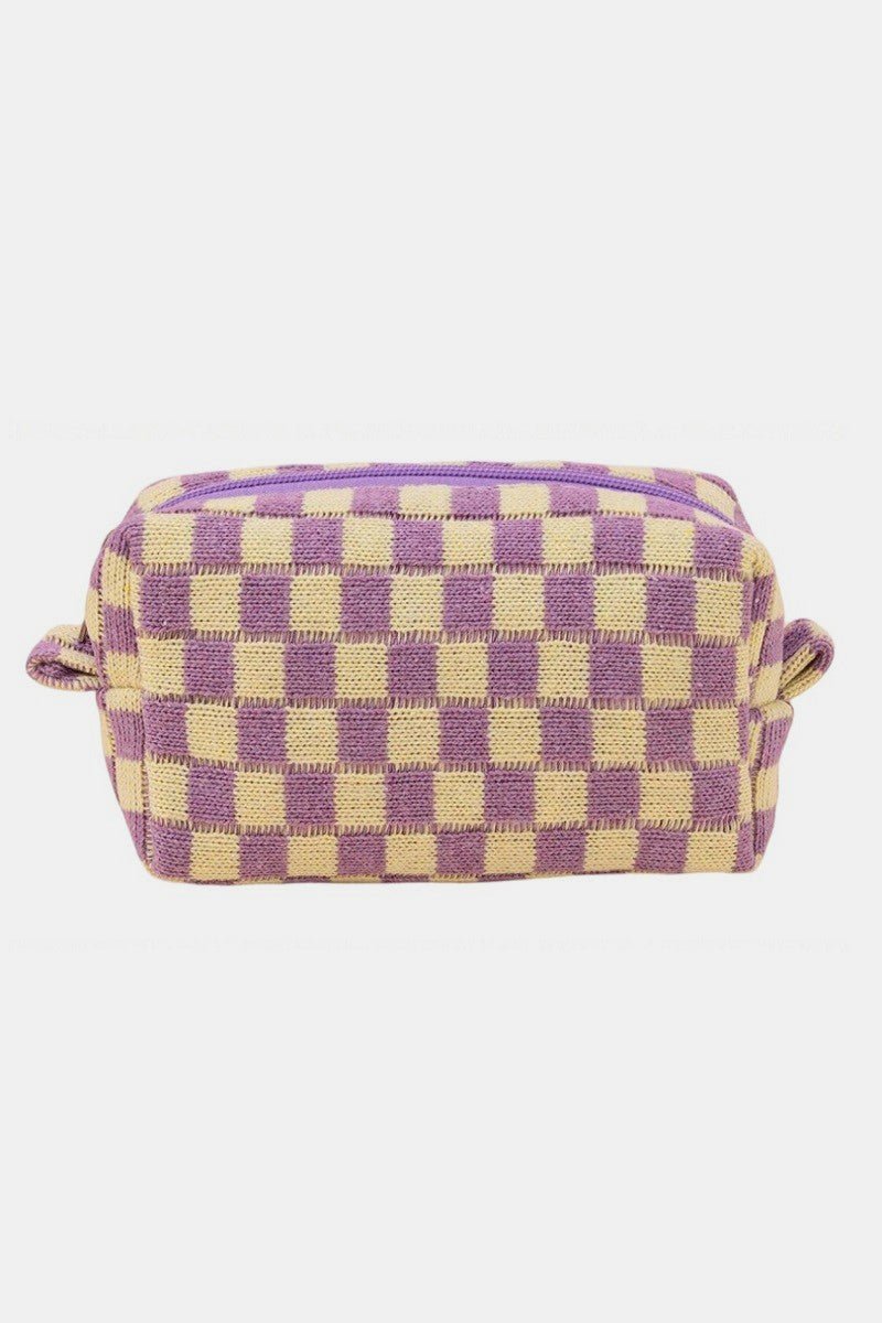 Zenana Checkered Pattern Knitted Cosmetic Pouch - S. M. & Co.